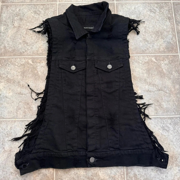 NWOT Citizens of humanity x Jerome Dahan distressed Sleeveless Jean Jacket Black - Picture 1 of 15